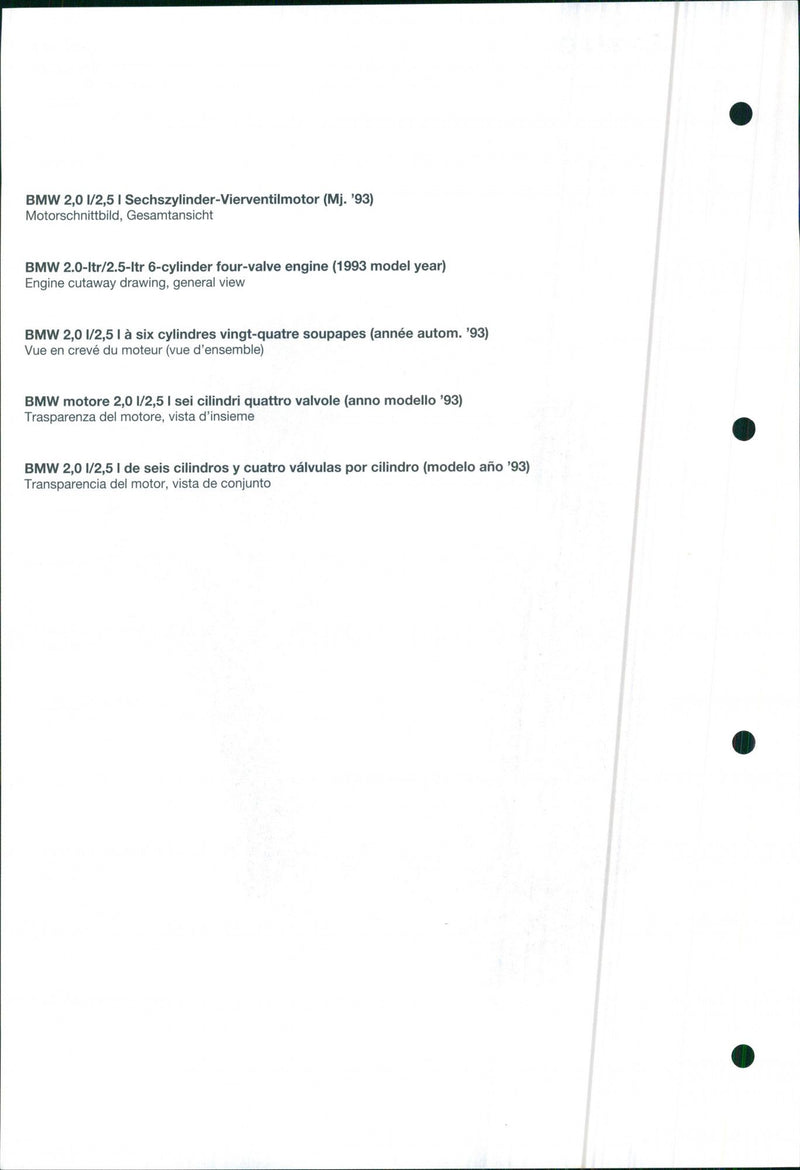 1993 BMW 2.0-Liter/2.5-Liter engine cutaway drawing - Vintage Photograph