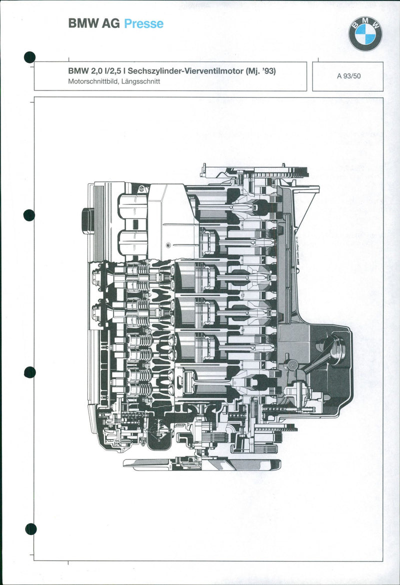 1993 BMW 2.0-Liter/2.5-Liter engine cutaway drawing - Vintage Photograph