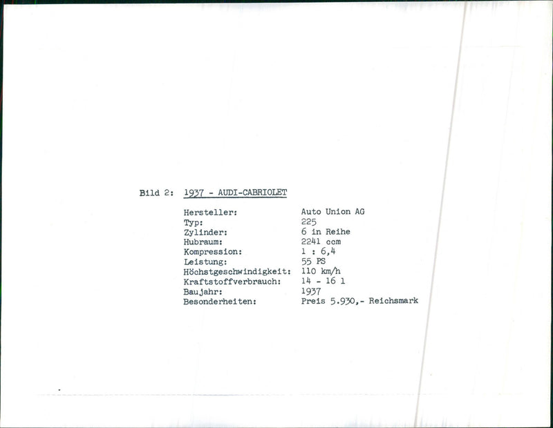 1937 Audi Cabriolet - Vintage Photograph