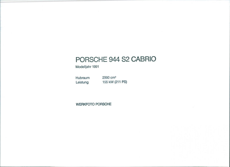1991 Porsche 944 S2 Cabrio - Vintage Photograph