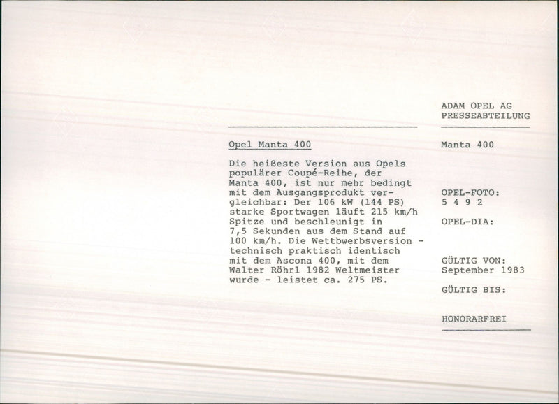 1980 Opel Manta 400 - Vintage Photograph