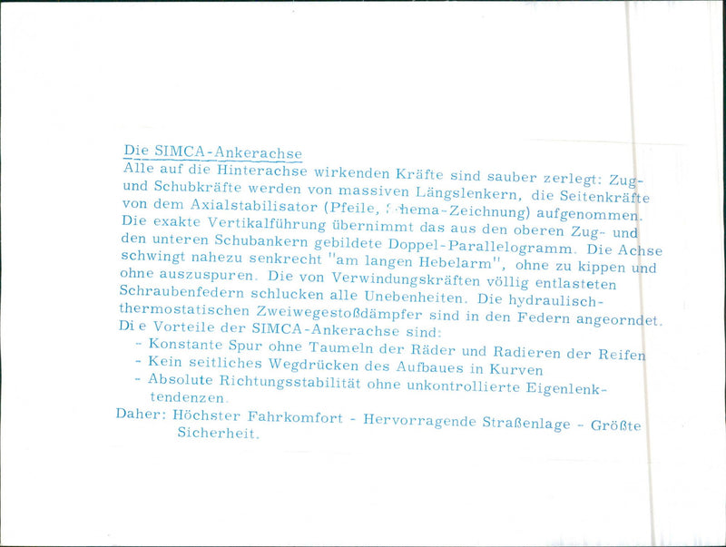 Simca suspension diagram - Vintage Photograph