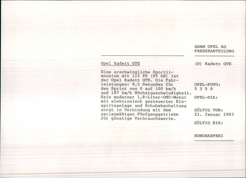 1980 Opel Kadett GTE - Vintage Photograph