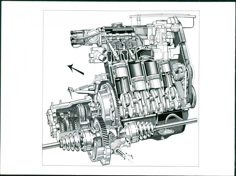 Audi 50 engine cutaway illustration - Vintage Photograph