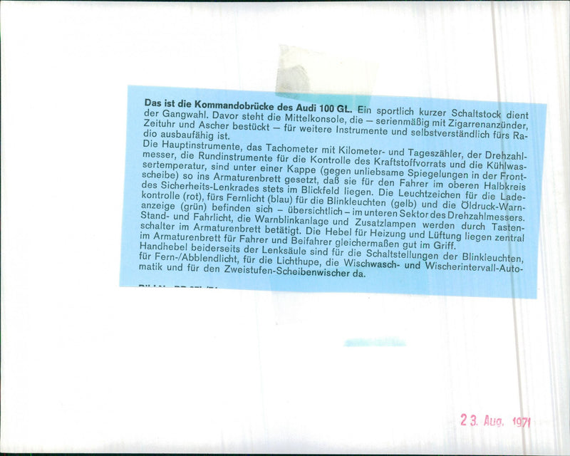 1971 Audi 100 GL - Vintage Photograph