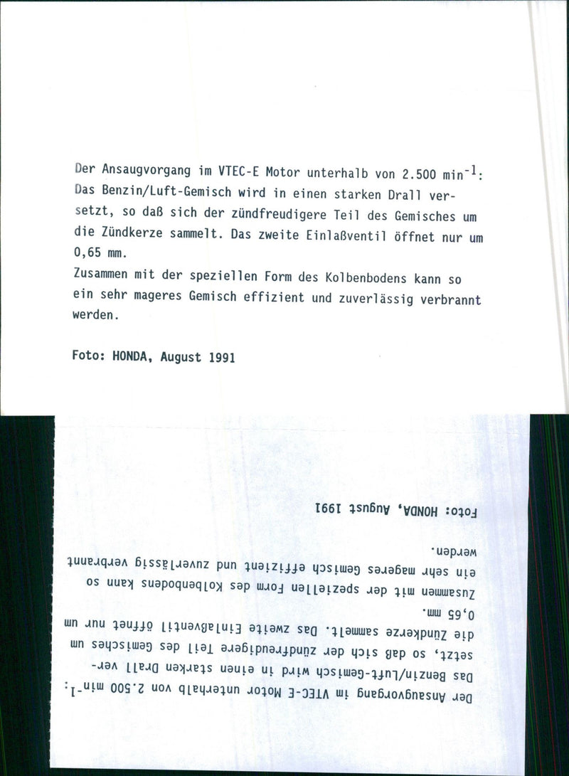 Illustration of  Intake Process in the 1991 Honda VTEC-E Engine - Vintage Photograph