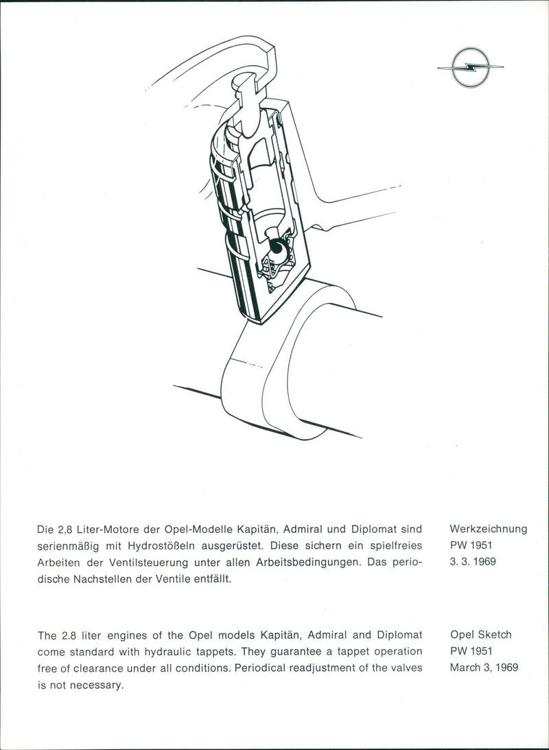 Opel models Kapitän, Admiral and Diplomat 2.8 liter engines. - Vintage Photograph