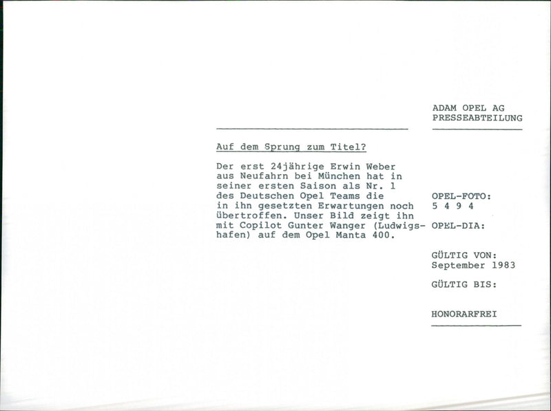 1980 Opel Manta 400 - Vintage Photograph