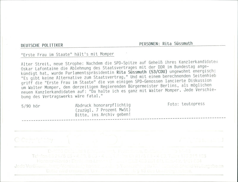 Rita Süssmuth - Vintage Photograph