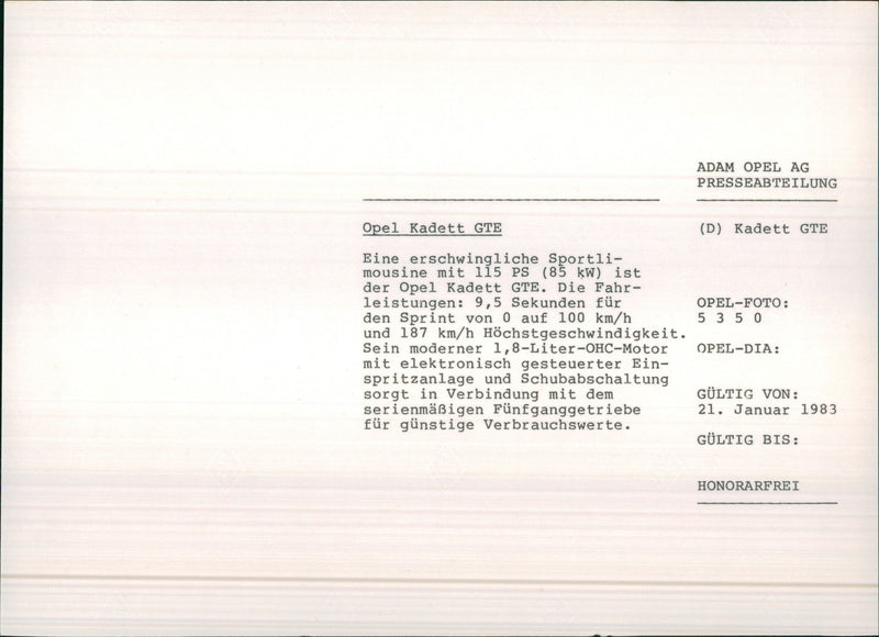 1981 Opel Kadett GTE - Vintage Photograph