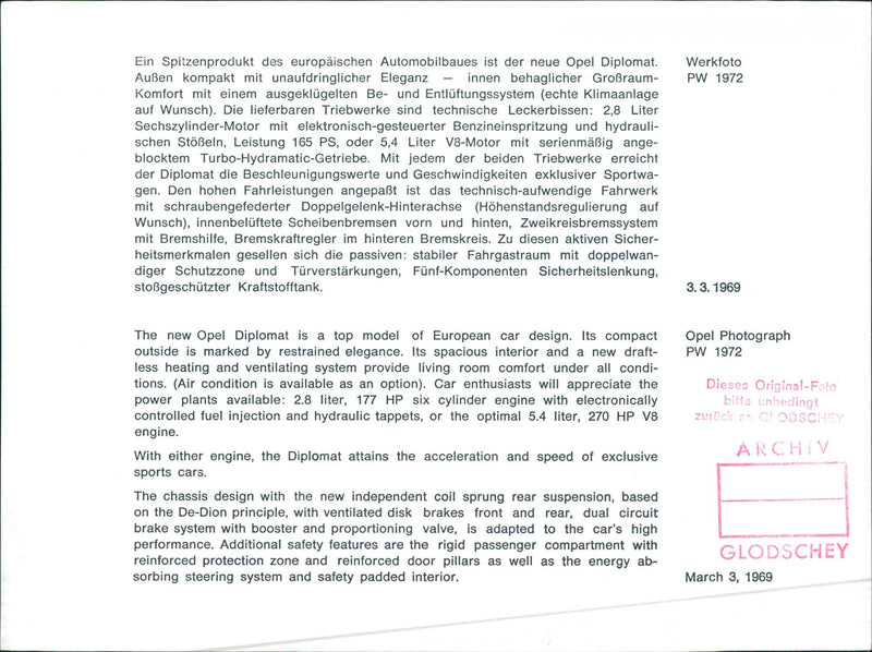 Opel 1969 - Vintage Photograph