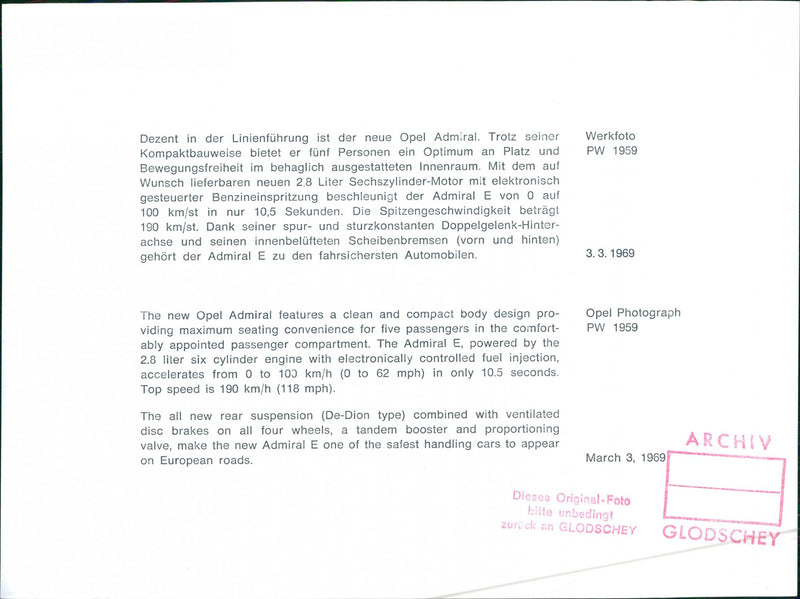 Opel 1969 - Vintage Photograph