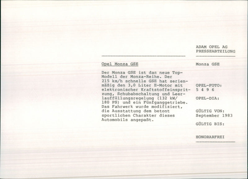 1983 Opel Monza GSE - Vintage Photograph