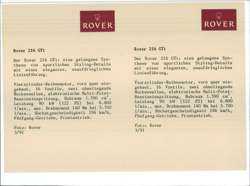 Rover 216 GTi - Vintage Photograph