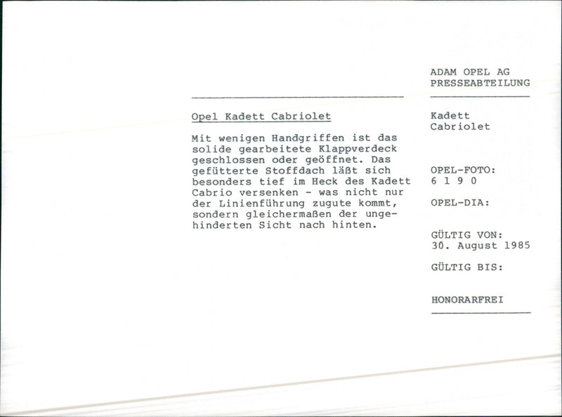 1985 Opel Kadette Cabriolet - Vintage Photograph