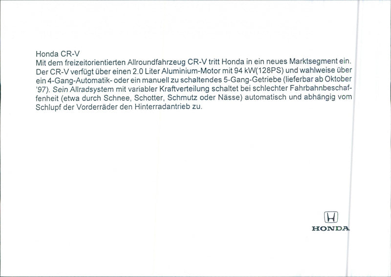 Honda CRV 1997 - Vintage Photograph