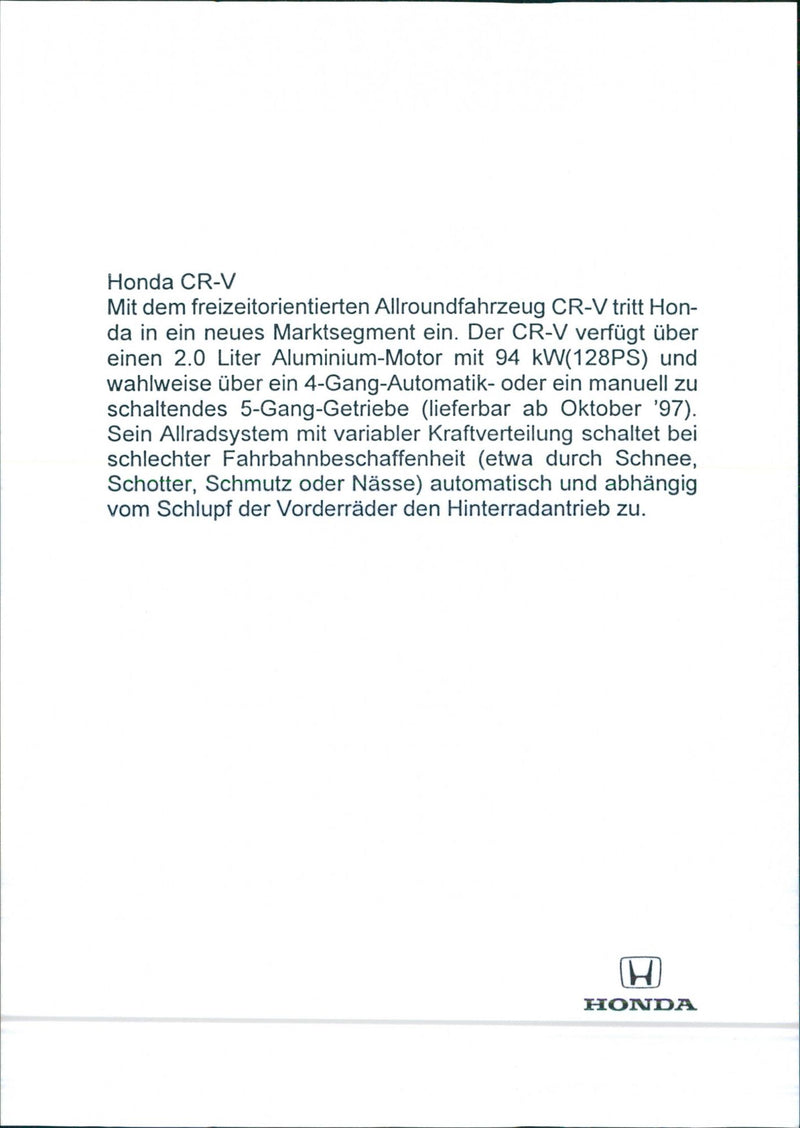 Honda CRV 1997 - Vintage Photograph