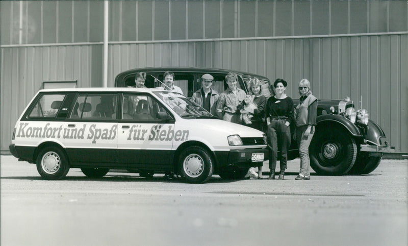 The Maybach sW 38 (a museum piece from the Auto und Technik Museum in Sinsheim) and the Mitsubishi Space Wagon - Vintage Photograph