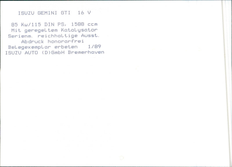 Isuzu Gemini GTI 16 V - Vintage Photograph