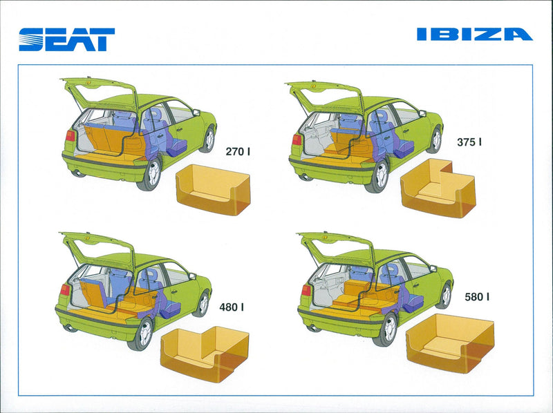 Drawing of SEAT Ibiza's luggage capacity - Vintage Photograph