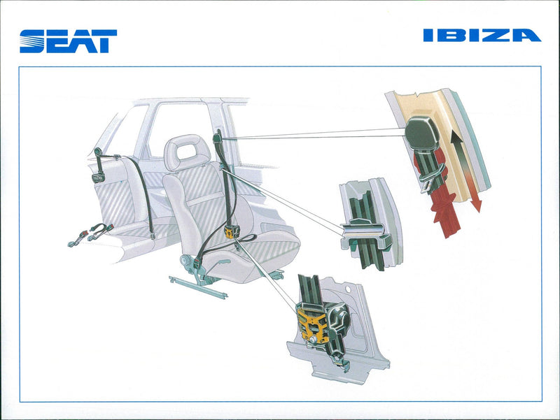 Drawing of SEAT Ibiza's safety seat belts - Vintage Photograph