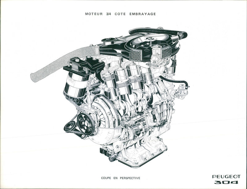 Peugeot 304 Engine Clutch 3/4 Side Cut - Vintage Photograph