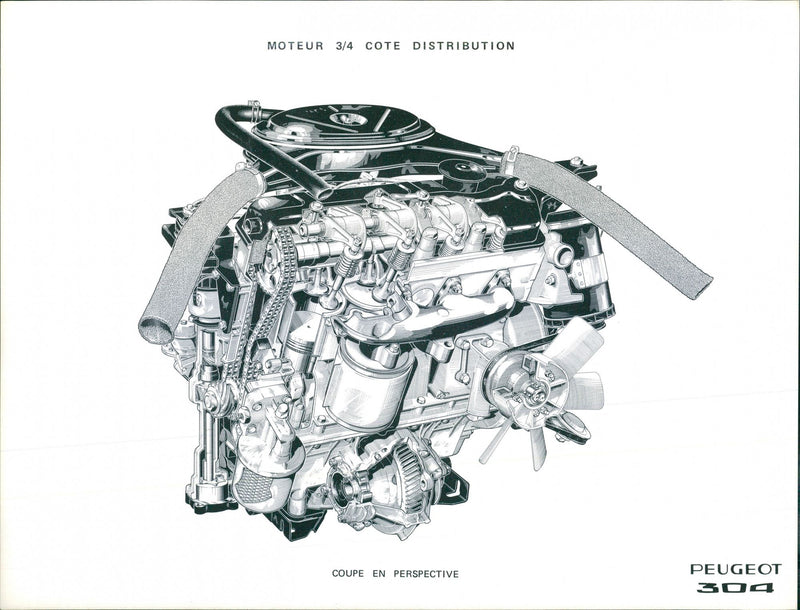 Peugeot 304 Engine 3/4 Distribution Side - Vintage Photograph