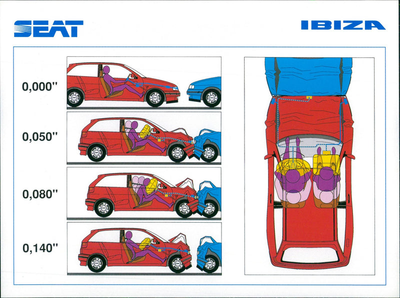 Drawing of SEAT Ibiza's crash-test with air bag - Vintage Photograph