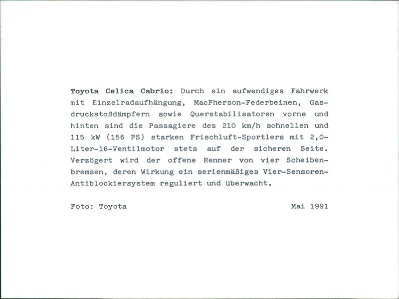 Toyota Celica Cabrio - Vintage Photograph