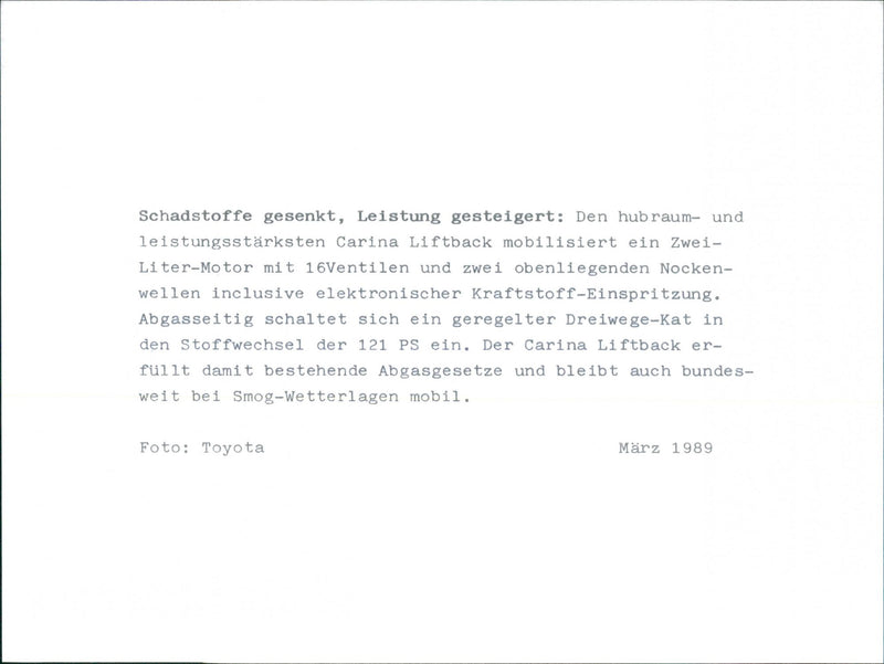 1989 Toyota Carina Liftback - Vintage Photograph