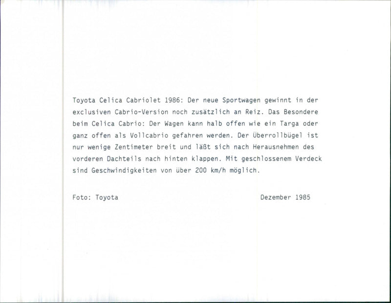 Toyota Celica Cabriolet 1986 - Vintage Photograph