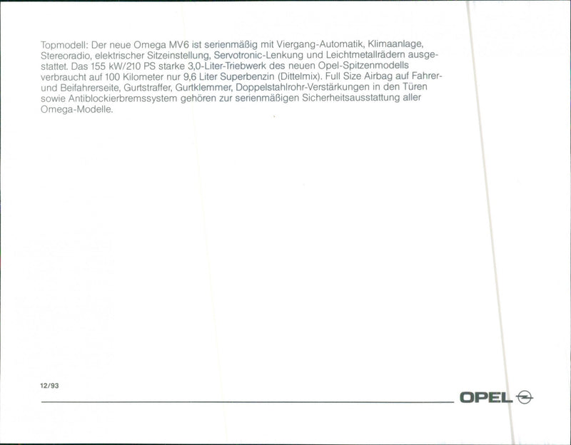 1994 Opel Omega MV6 - Vintage Photograph