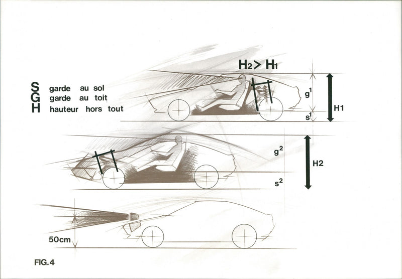 Car Sketch Demonstrating Ground and Roof Clearances and Overall Height - Vintage Photograph
