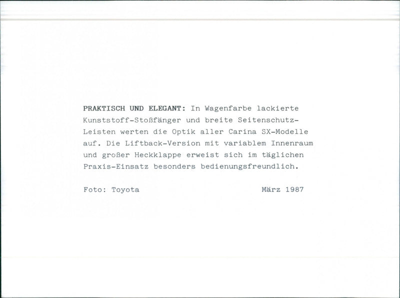 1987 Toyota Carina SX - Vintage Photograph