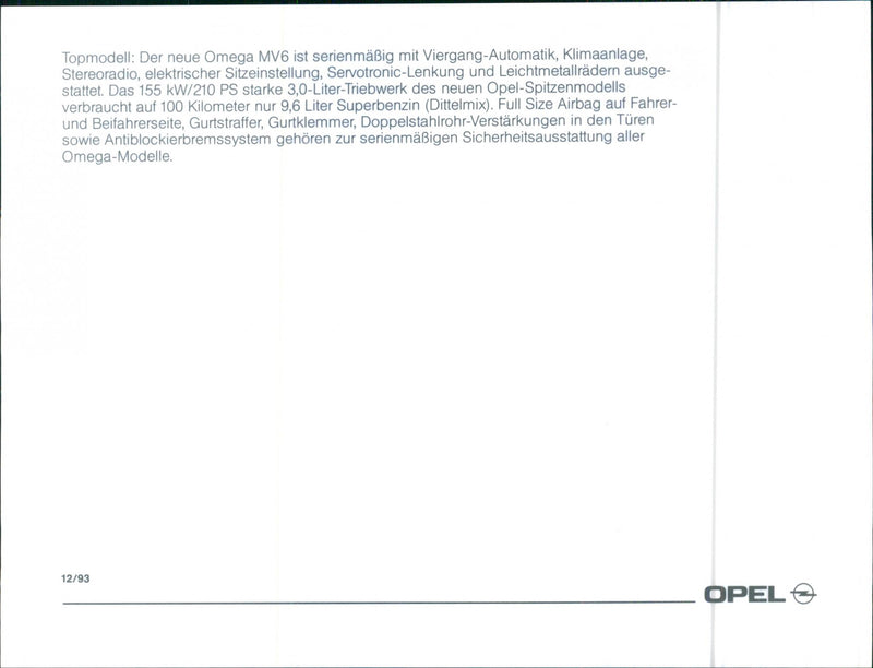 1994 Opel Omega MV6 - Vintage Photograph