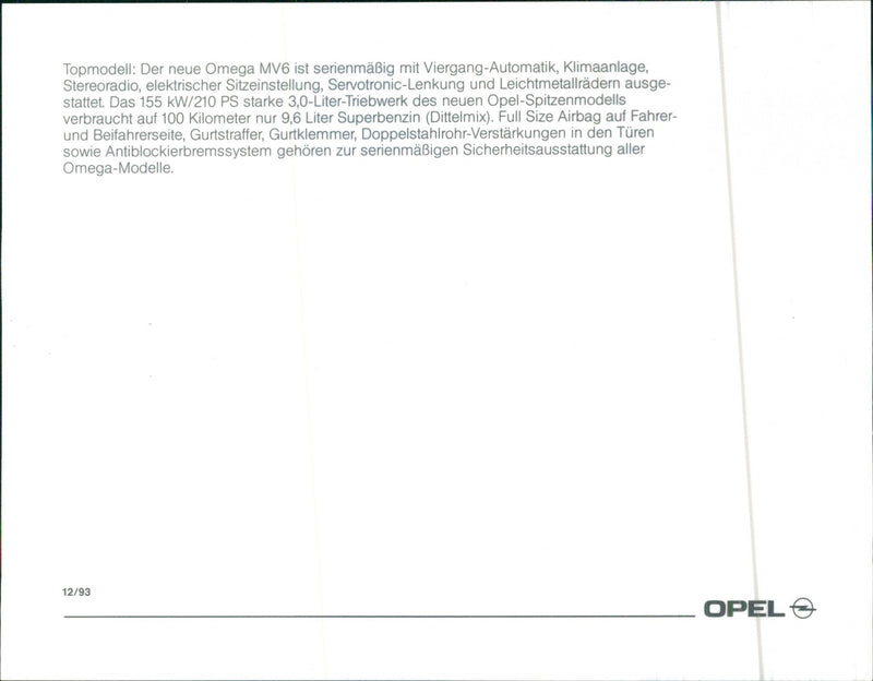 1994 Opel Omega MV6 - Vintage Photograph