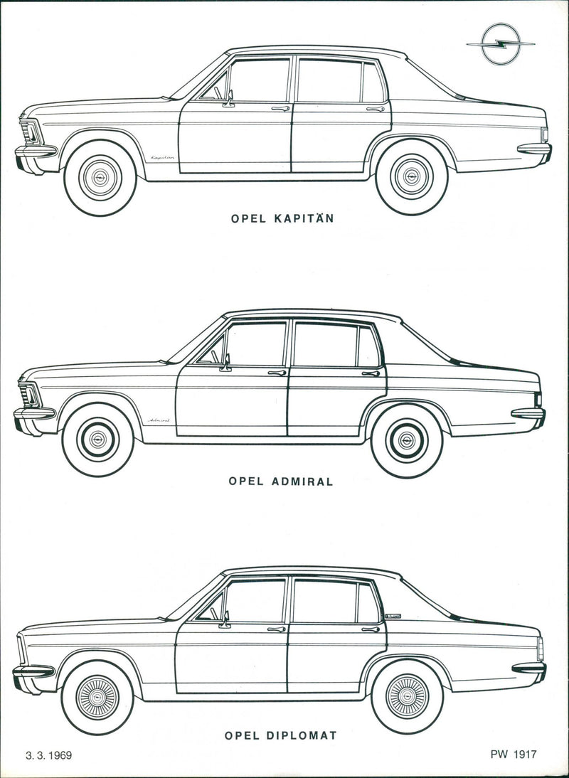 1969 Opel Kapitän, Admiral and Diplomat - Vintage Photograph
