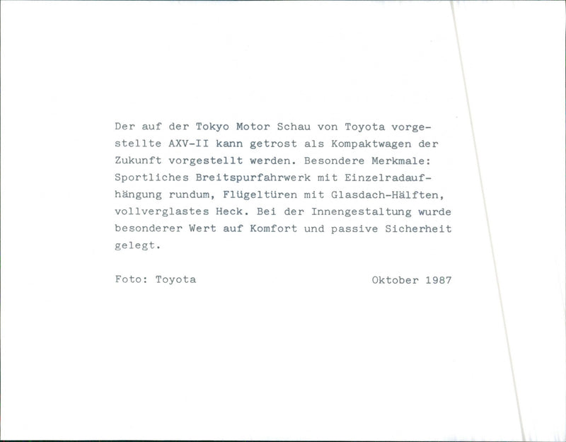 1987 Toyota AXV-II - Vintage Photograph