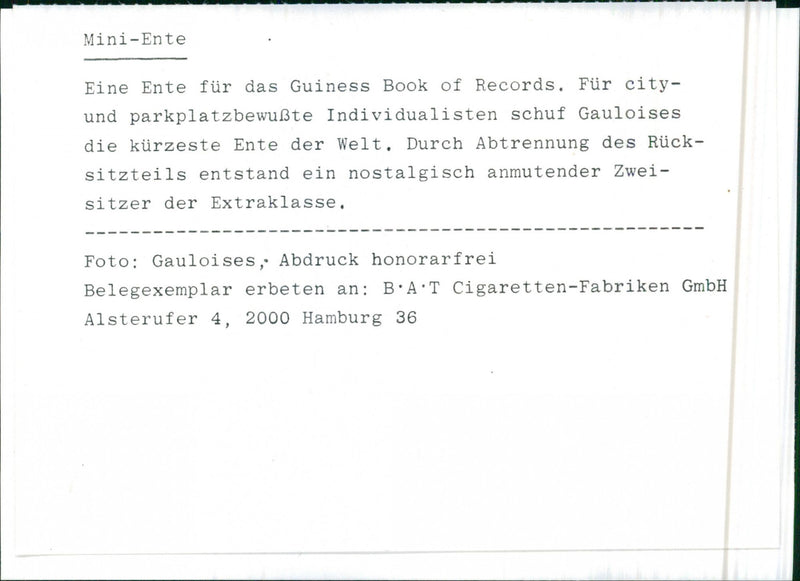 Gauloises Ente (Mini-Duck) - Vintage Photograph