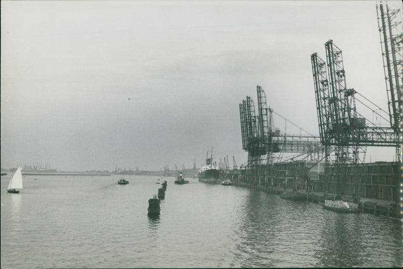 boats and ships on the river - Vintage Photograph