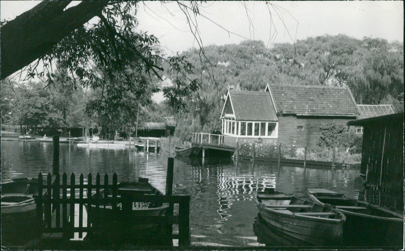 Lake House with canopies. - Vintage Photograph