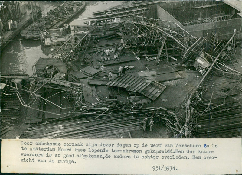 Damage of running tower cranes - Vintage Photograph