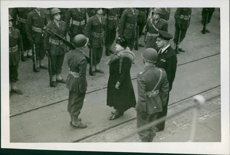 The Queen inspecting the destroyer and frigate - Vintage Photograph