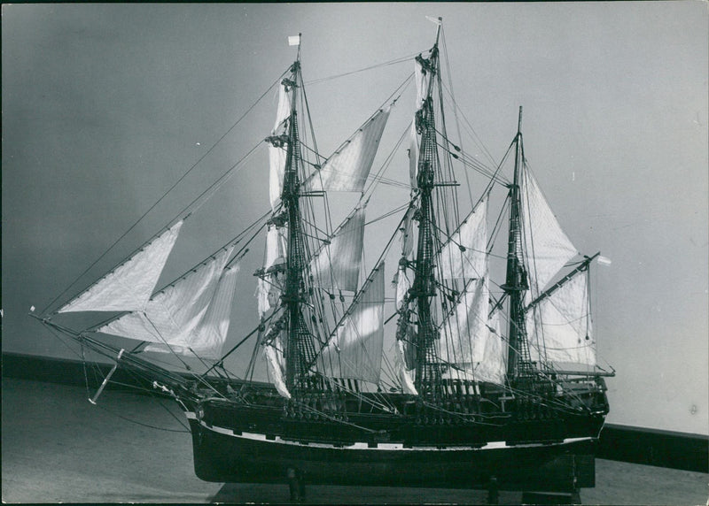 The scale model of a threemaster sailship - Vintage Photograph