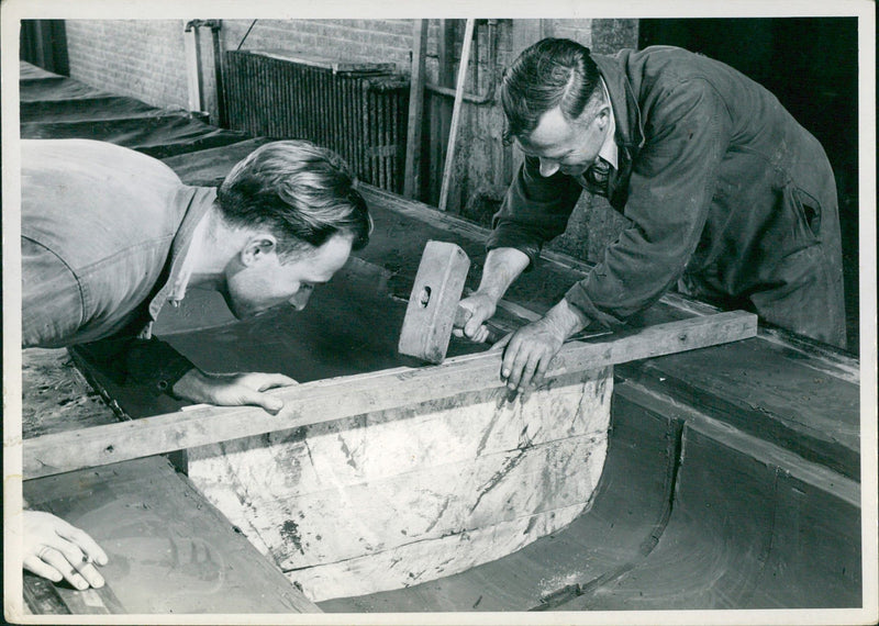 Precision when constructing a boat - Vintage Photograph