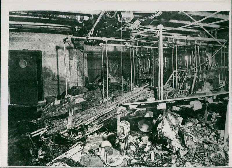 Aftermath of a fire on the Queen Elisabeth - Vintage Photograph