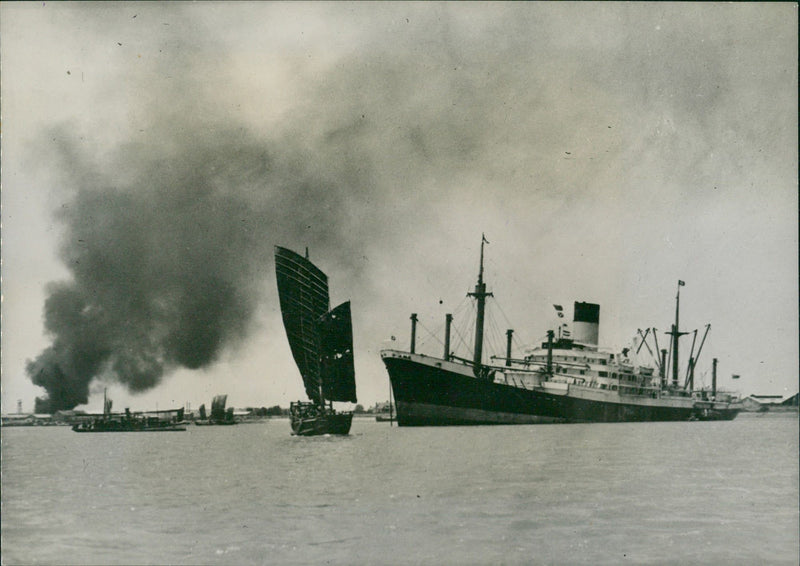 British Anchises hit by Chinese bomb - Vintage Photograph