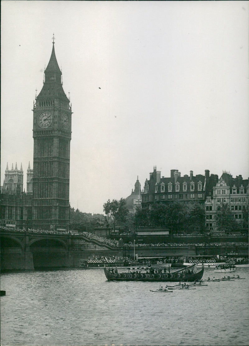 Danish ship at Big Ben - Vintage Photograph