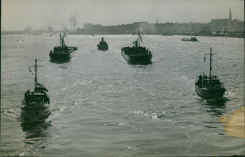 Ships are sailing down the river - Vintage Photograph