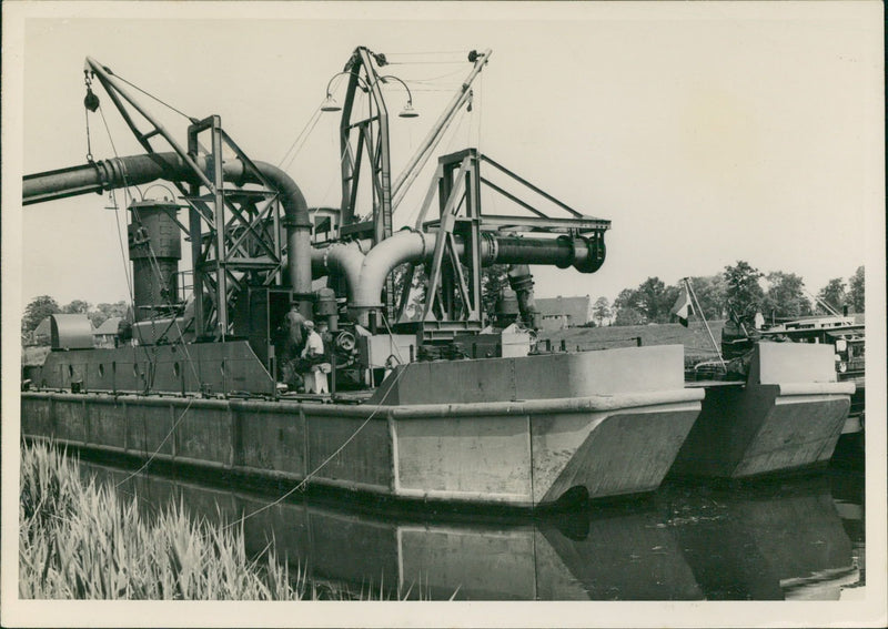 A dredger on the river - Vintage Photograph